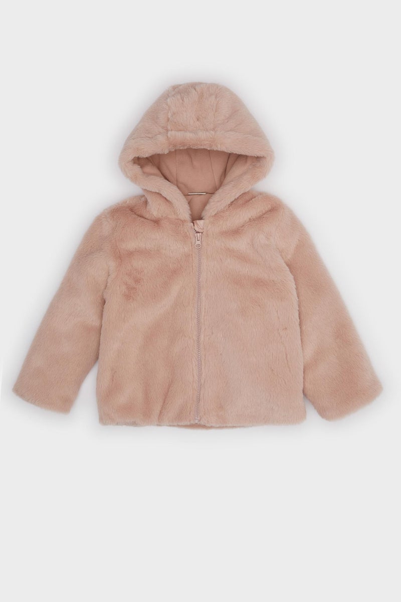 DeFacto Pink BabyGirl Baby Girl Plush Zip-Up Hooded Jacket Casual - Image 2